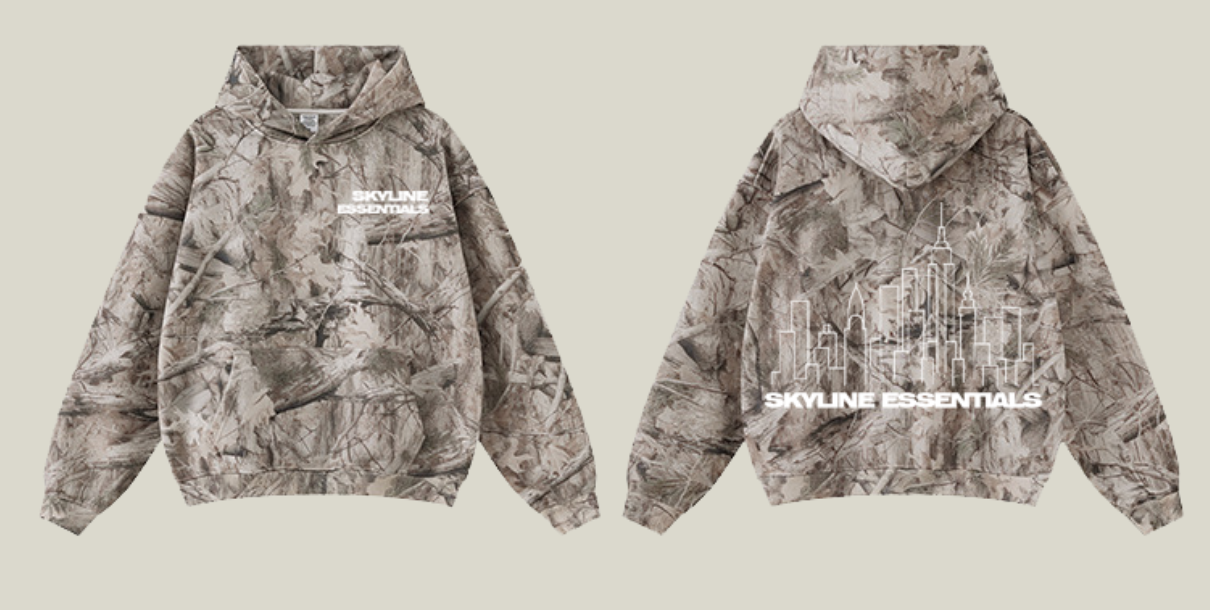 skyline essentials camo hoodie